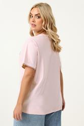 YOURS Plus Size Pink Cherry Varsity Trim T-Shirt | Yours Clothing 2