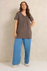 EVANS Plus Size Mocha Brown Henley Top | Evans 1