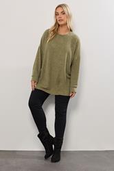 YOURS Plus Size Khaki Green Soft Touch Jumper | Yours Clothing 1