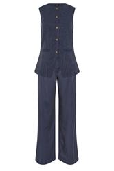 LTS Tall Women's Set Navy Blue Pinstripe Waistcoat & Wide Leg Trousers | Long Tall Sally 8