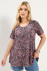 YOURS Plus Size Pink Ditsy Floral Ribbed T-Shirt | Yours Clothing 3