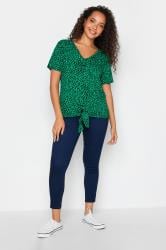 M&Co Green Leopard Print Tie Detail T-Shirt | M&Co 2