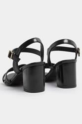 Black Faux Leather Mid Block Heel Sandals In Wide E Fit | Yours Clothing 4
