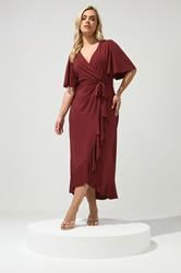YOURS LONDON Plus Size Burgundy Red Ruffle Hem Wrap Dress | Yours Clothing 1