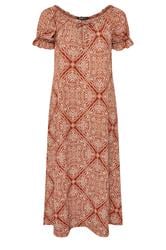 YOURS Curve Rust Brown Paisley Textured Milkmaid Dress