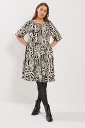 YOURS Plus Size Black Abstract Tie Neck Dress | Yours Clothing 1