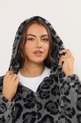 YOURS Plus Size Grey Leopard Print Faux Fur Hooded Jacket | Yours Clothing 5