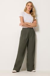 LTS Tall Women's Olive Green Pleated Wide Leg Trousers | Long Tall Sally 3