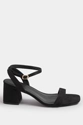 Black Faux Suede Block Heel Sandals In Extra Wide EEE Fit | Yours Clothing 2