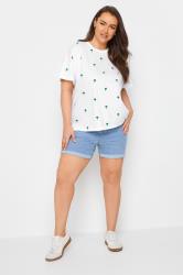 YOURS Plus Size White Embroidered Palm Tree T-Shirt | Yours Clothing 2