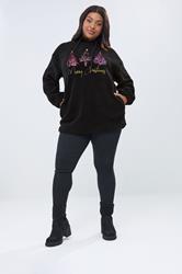 YOURS Plus Size Black 'Merry Christmas' Borg Novelty Hoodie | Yours Clothing 1