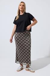 LIMITED COLLECTION Plus Size Brown Checked Mesh Skirt | Yours Clothing 1