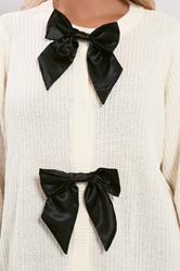 YOURS Plus Size Ivory White Pearl Bow Front Through Cardigan 4