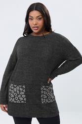 YOURS Plus Size Grey Leopard Diamante Embellished Pocket Top | Yours Clothing 3