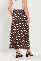 YOURS Plus Size Chocolate Brown Polka Dot Satin Skirt | Yours Clothing 2