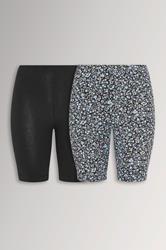 YOURSET 2 PACK Plus Size Black Ditsy Floral Cycling Shorts | Yours Clothing 3