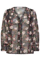 YOURS LONDON Curve Black Floral Shirred Cuff Blouse