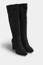 Black Faux Suede Heeled Knee High Boot In Wide E & Extra Wide EEE Fit | Yours Clothing 2