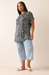 YOURS Plus Size Navy Blue Aztec Drop Shoulder Top | Yours Clothing 2
