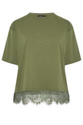 LIMITED COLLECTION Curve Khaki Green Lace Hem T-Shirt