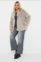 YOURS Curve Plus Size Light Grey Faux Fur Jacket | Yours Clothing 3