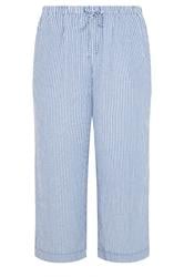 YOURS Curve Blue Stripe Linen Look Wide Leg Trousers