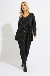 YOURS Plus Size Black Polka Dot Ribbed Button Top | Yours Clothing 2