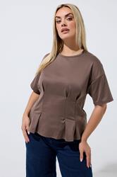 LIMITED COLLECTION Plus Size Mocha Brown Cinched Waist T-Shirt | Yours Clothing 3