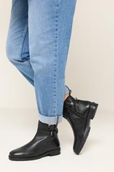Black Leather Buckle Detail Ankle Boots In Wide E Fit  | YOURS Clothing 1