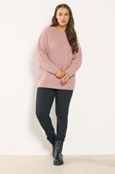 YOURS Plus Size Light Pink Waffle Knit Jumper | Yours Clothing 2