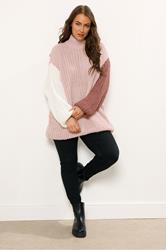 YOURS Plus Size Natural Brown Colourblock Knitted Jumper | Yours Clothing 1