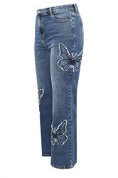 LIMITED COLLECTION Plus Size Indigo Blue Denim Butterfly Embroidered Jeans | Yours Clothing 6