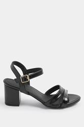 Black Faux Leather Mid Block Heel Sandals In Wide E Fit | Yours Clothing 2