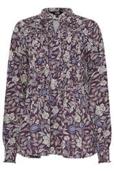 LTS Tall Purple Floral Tie Neck Pintuck Blouse | Long Tall Sally 5