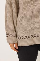 YOURS Plus Size Natural Brown Blanket Stitch Jumper | Yours Clothing 5