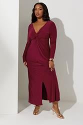 YOURS LONDON Plus Size Berry Red Knot Front Maxi Dress | Yours Clothing 3