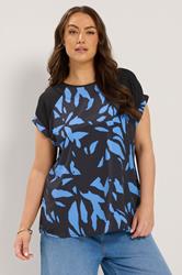 YOURS Plus Size Blue Abstract Contrast Sleeve Top | Yours Clothing 3