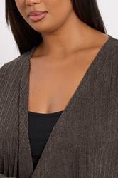 YOURS Plus Size Chocolate Brown Ribbed Midaxi Waterfall Cardigan | Yours Clothing 4