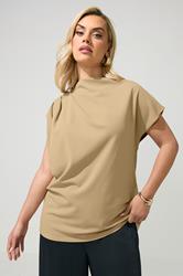 YOURS LONDON Plus Size Natural Brown Drape Shoulder Top | Yours Clothing 3