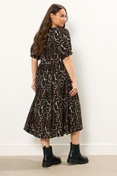 YOURS Plus Size Black Leopard Print Tie Neck Midi Dress | Yours Clothing 2