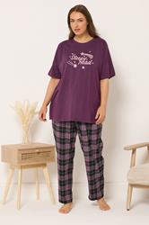 YOURS Plus Size Black Check Wide Leg Pyjama Bottoms | Yours Clothing 2