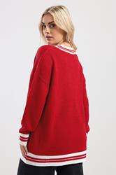 YOURS Plus Size Red Contrast V-Neck Knitted Jumper | Yours Clothing 2