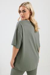 YOURS Plus Size Khaki Green Relaxed Longline T-Shirt | Yours Clothing 2