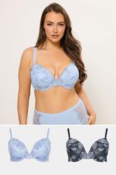 YOURSET 2 PACK Plus Size Navy Blue Embroidered Floral Padded Bras | Yours Clothing 1