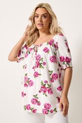 YOURS Plus Size White Floral Print Puff Sleeve Top | Yours Clothing 3