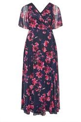YOURS LONDON Curve Navy Blue Floral Angel Sleeve Maxi Dress