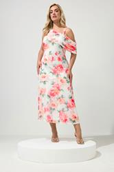 YOURS LONDON Plus Size White Floral Drape Shoulder Dress | Yours Clothing 1