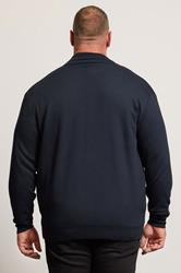 BadRhino Big & Tall Navy Blue Fleece Lined Ribbed Zip Through Ribbed Jumper | BadRhino 2