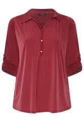 EVANS Curve Wine Red Long Sleeve Blouse