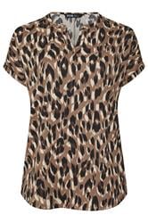 YOURS Curve Brown Textured Leopard Print Notch Neck Top